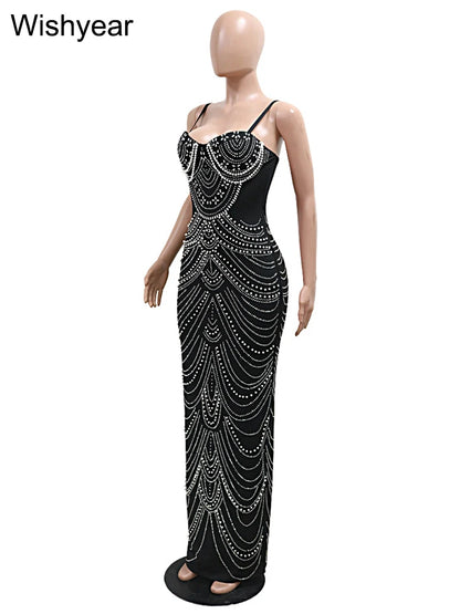 Luxury Brown Rhinestone Evening Gown for Women