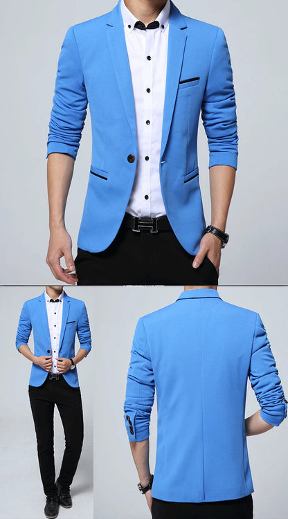 Men's Slim Fit Polyester Suit Blazer for Formal Wear