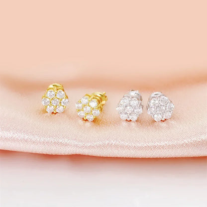 Classic Moissanite Diamond Flower Stud Earrings in Silver