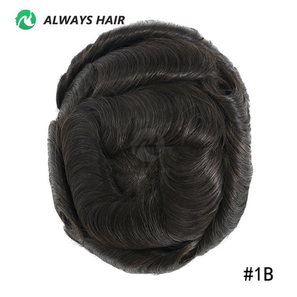Fine Mono Men Short Toupee 5 Inch Indian Hair System