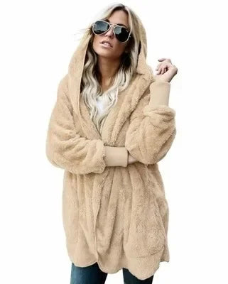 Winter Fleece Cardigan Jacket Women Hooded Outerwear