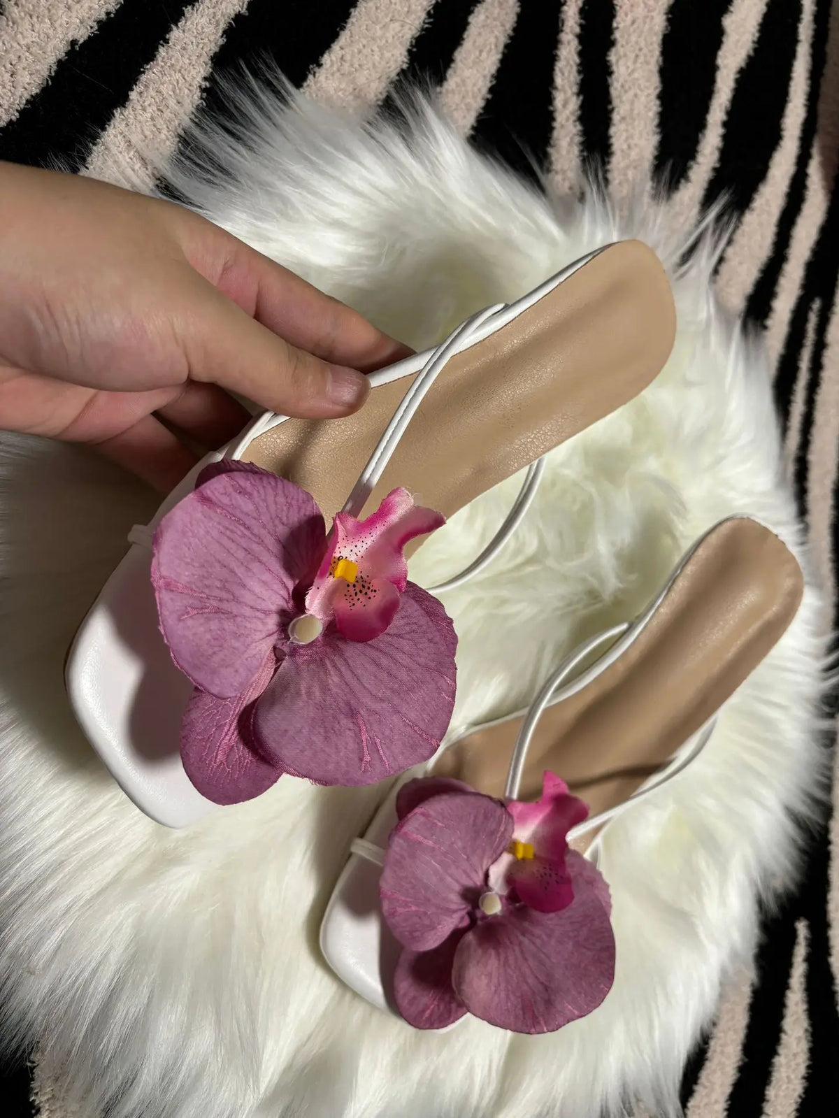Orchid Flower High Heeled Slingback Shoes for Women