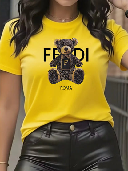 Light Blue Cotton Short Sleeve T-Shirt with Teddy Bear