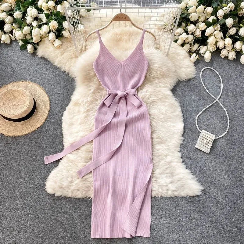 YuooMuoo Women Knitted Bodycon Dress with Cut Out Waist