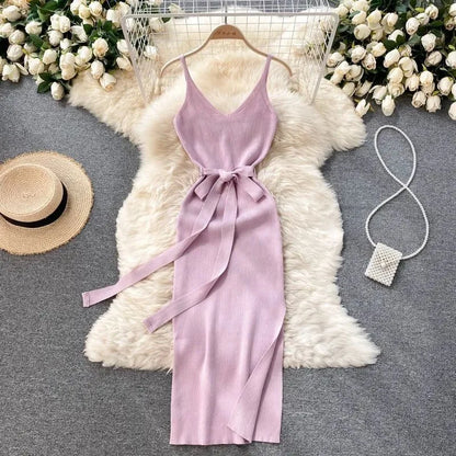 YuooMuoo Women Knitted Bodycon Dress with Cut Out Waist