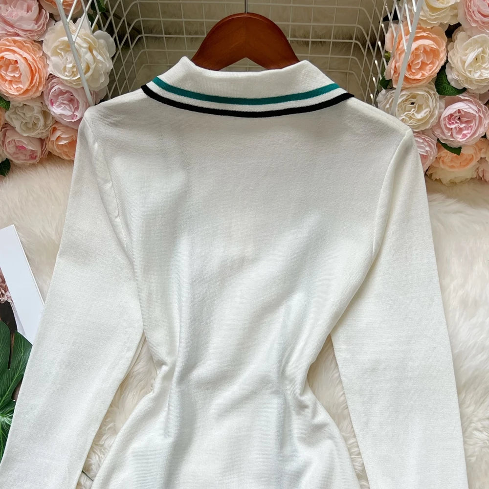 Women Knitted Mini Dress with Ruffles