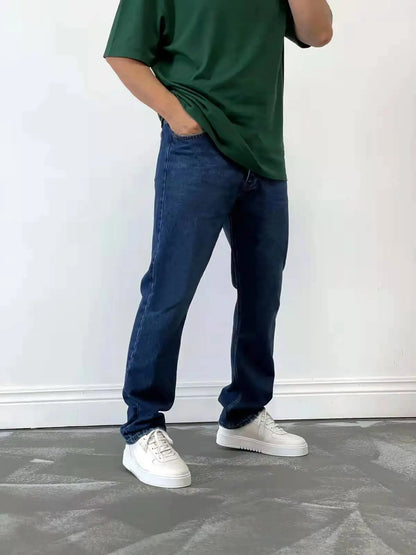 Men's Casual Straight Denim Jeans Blue Black S-3XL