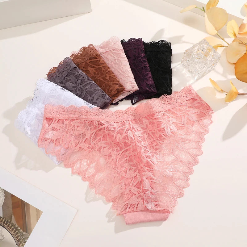 Lace Hollow Out Low-Waist Floral Briefs for Women