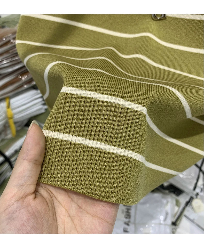 Striped Knit Sleeveless Waistcoat for Women