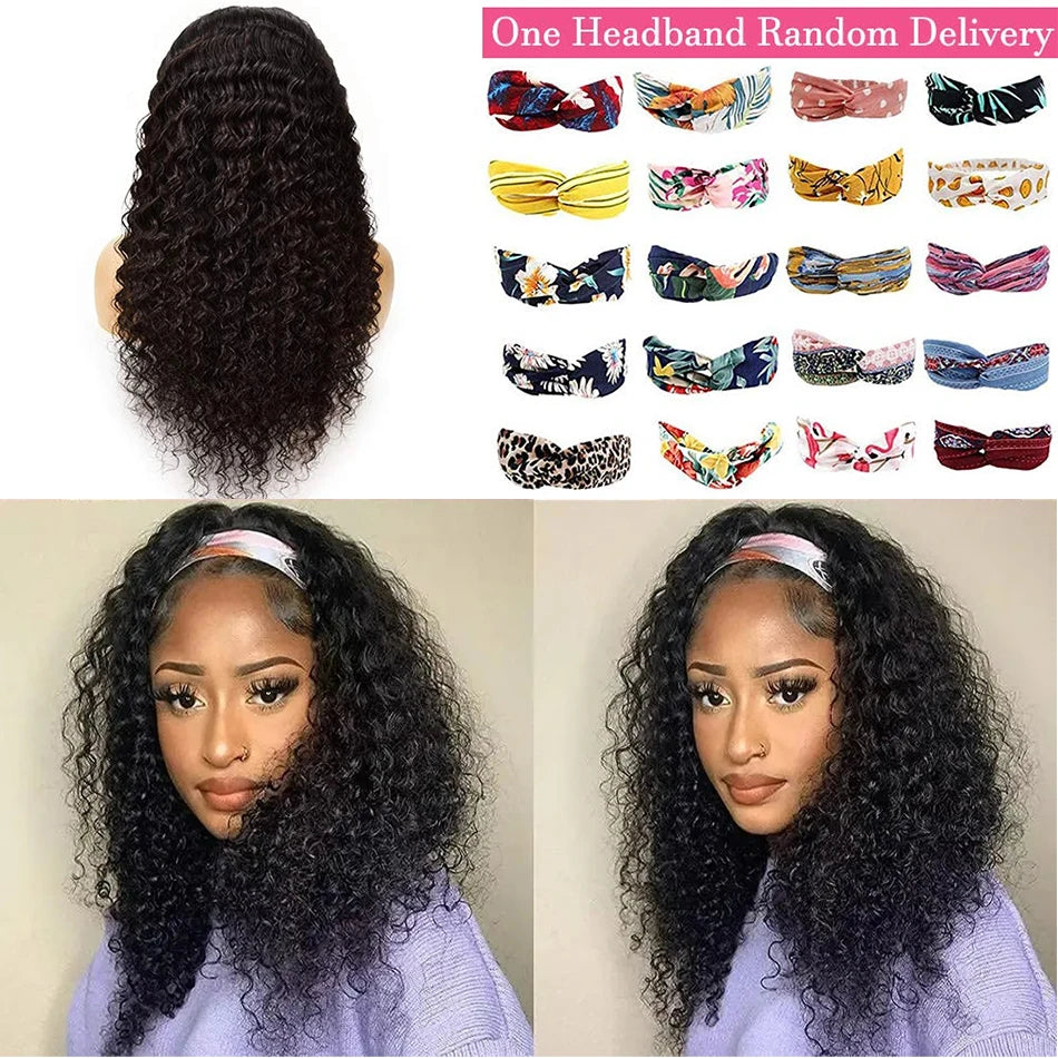 Curly Headband Wig Human Hair Kinky Curly 250 Density