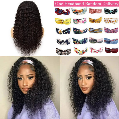 Curly Headband Wig Human Hair Kinky Curly 250 Density