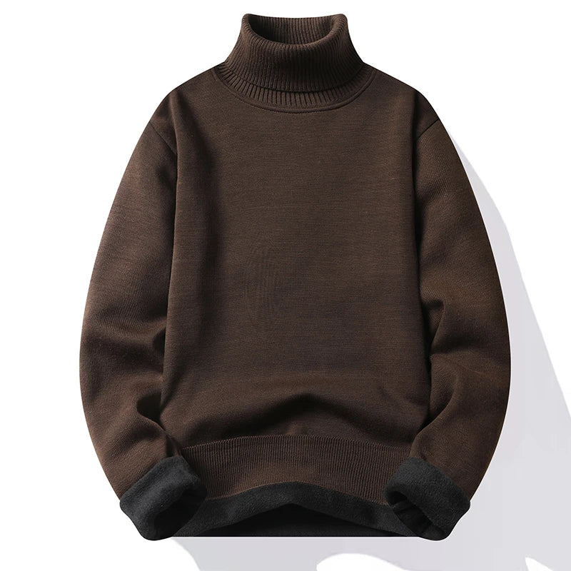 Mens Knitted Turtleneck Sweater Slim Fit Casual