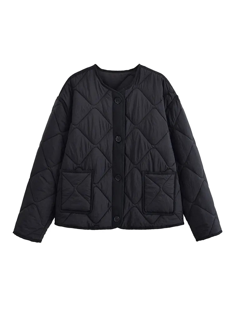 Solid Single-Breasted O-Neck Jacket for Women