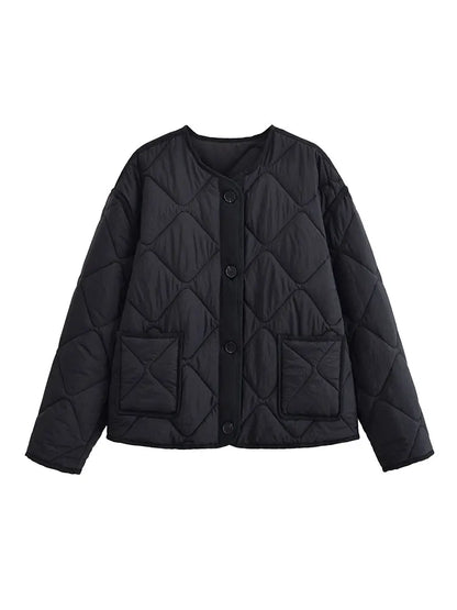 Solid Single-Breasted O-Neck Jacket for Women