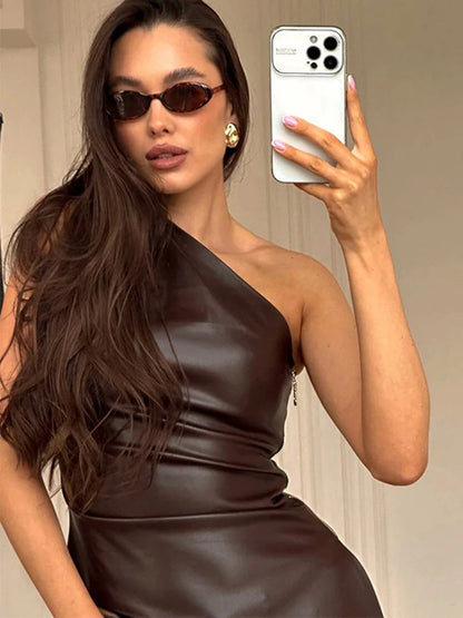 Slim Sleeveless One-Shoulder Zipper Jacket