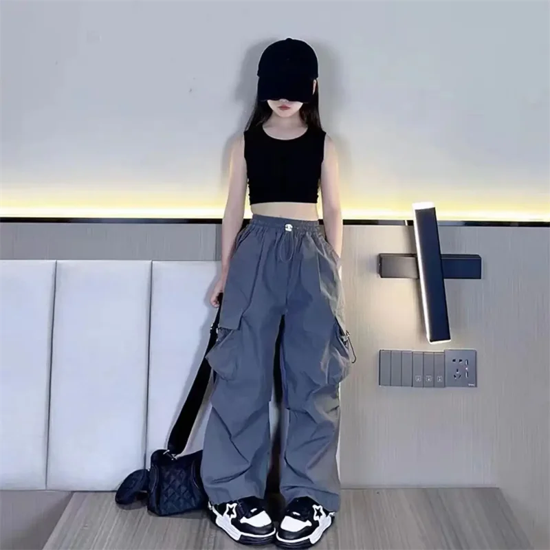 Girls Cargo Pants Cotton Polyester Black Grey Red