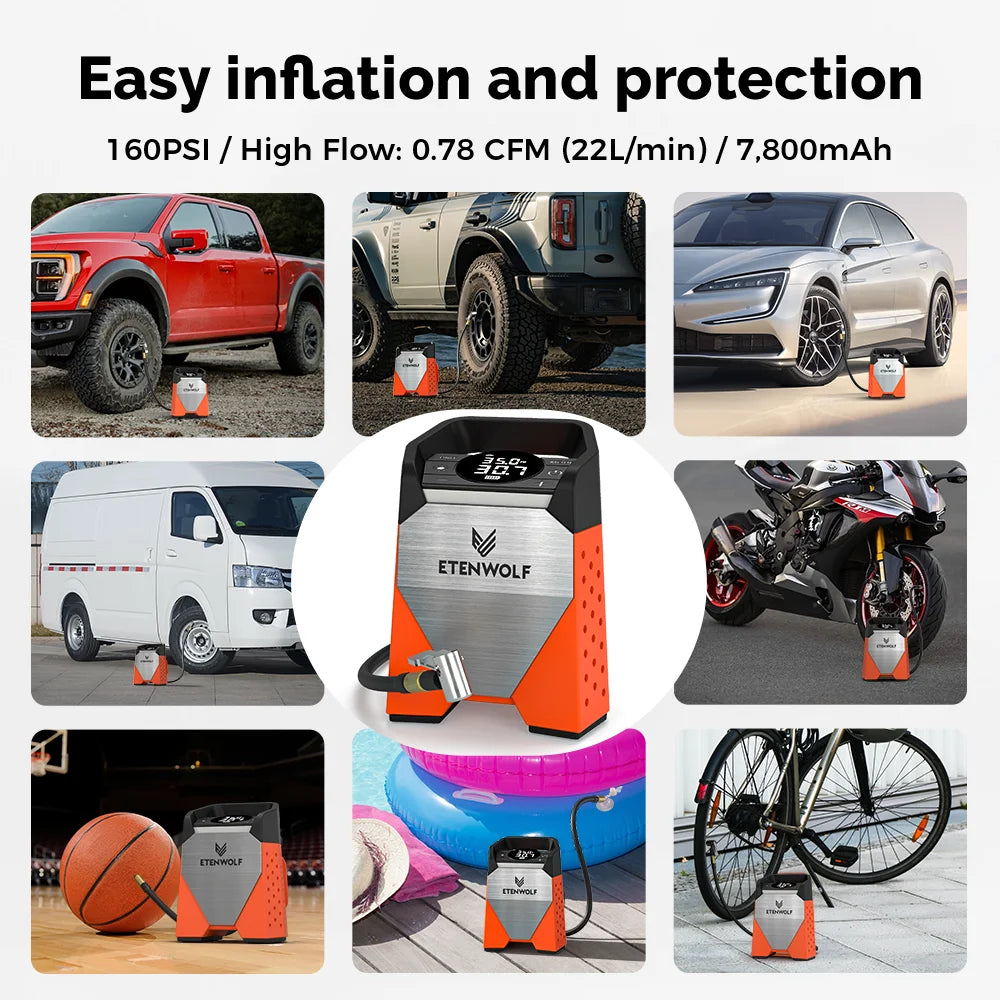 ETENWOLF ZEPHYR S3 Portable Tire Inflator 160 PSI