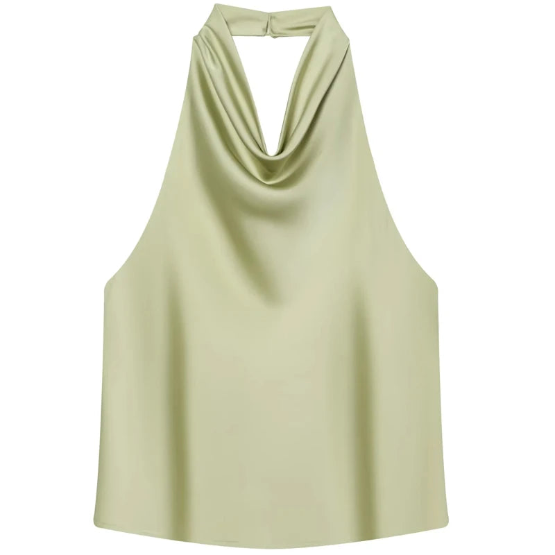 Halter Satin Backless Corset Top for Women in Yellow Pink Black