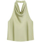 Halter Satin Backless Corset Top for Women in Yellow Pink Black