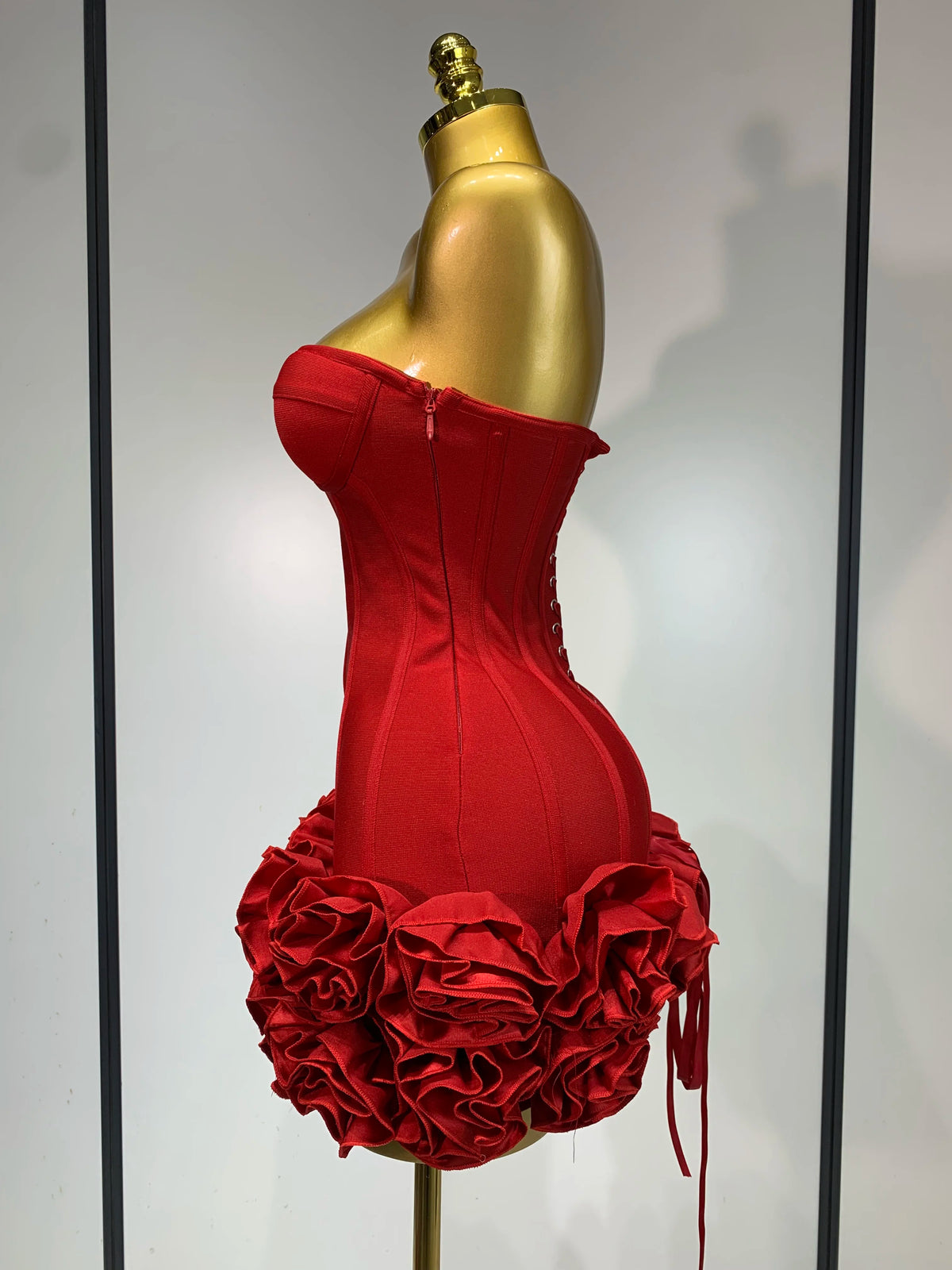 Women Strapless Backless Flower Embellished Mini Dress