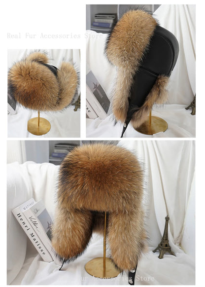 Men's Real Silver Fox Fur Bomber Hat