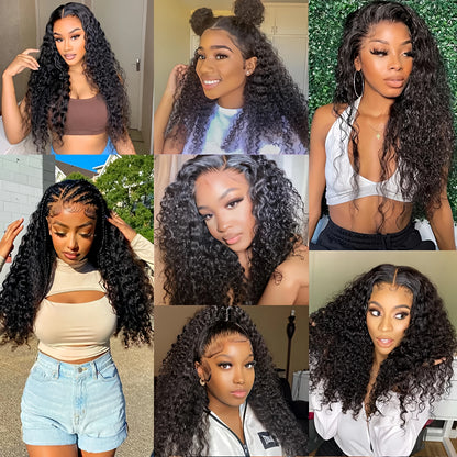 360 Full Lace Wig Water Deep Curly Human Hair 18-36 Inch