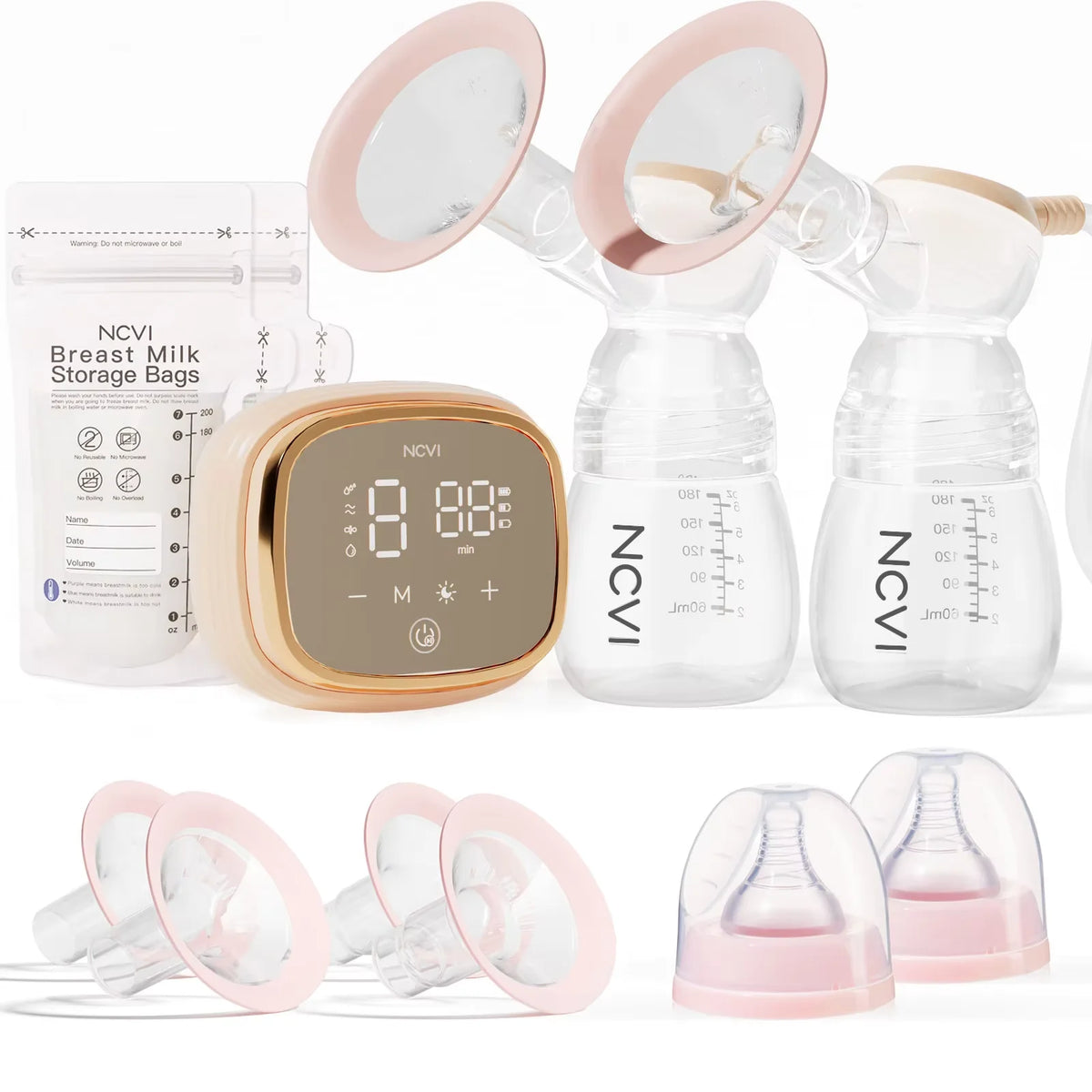 NCVI Double Electric Breast Pump with 4 Modes and LED Display