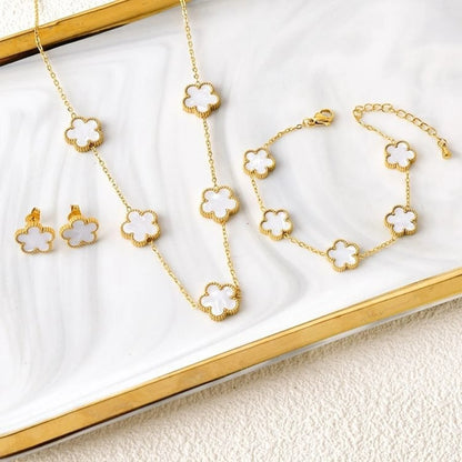 18k Gold-Plated Five-Leaf Flower Jewelry Set
