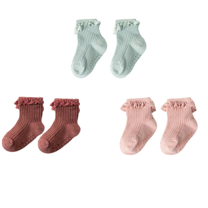 Cotton Lace Socks for Toddler Girls Non-slip Half Knee