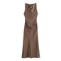 Satin Midi Dress for Women Sleeveless Elegant Evening Dress