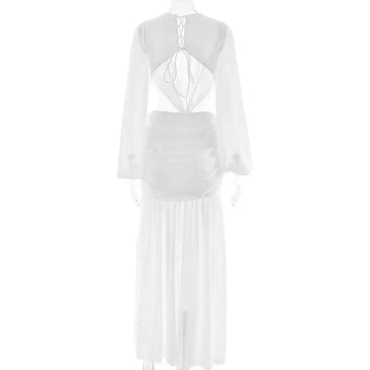 Deep V Hollow Backless Chiffon Maxi Party Dress