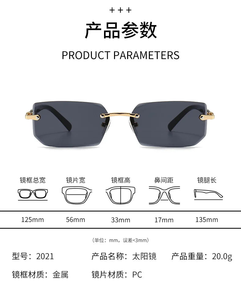 Rimless Rectangle Sunglasses for Women and Men