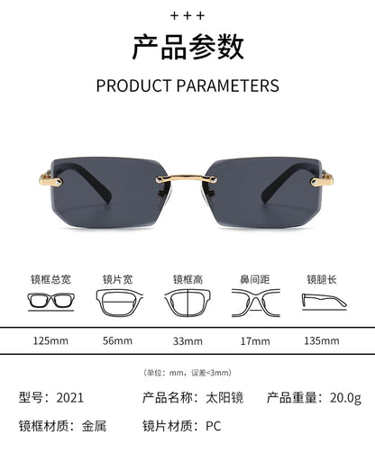 Rimless Rectangle Sunglasses for Women and Men