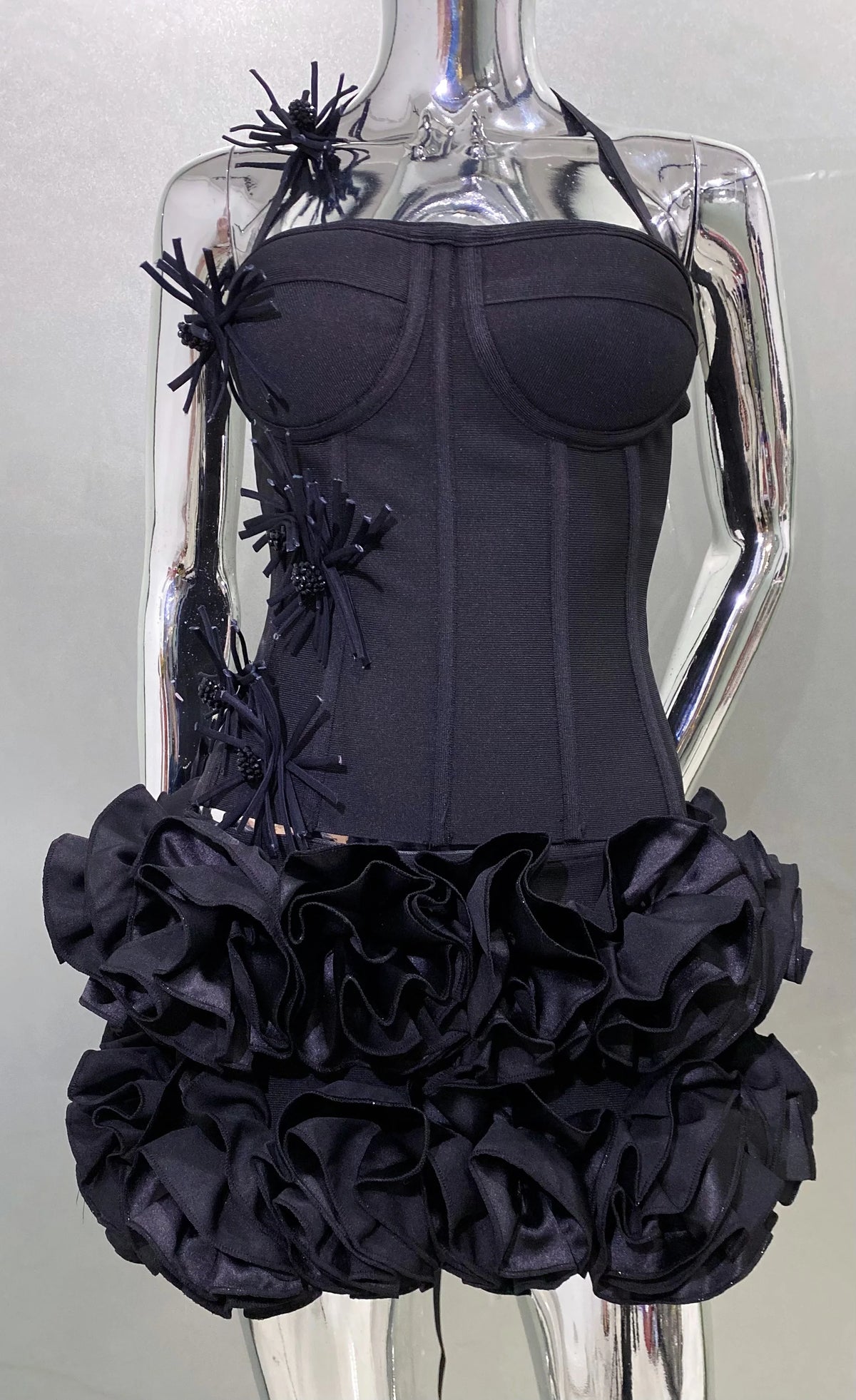Black Red Women Strapless Bodycon Mini Skirt Set