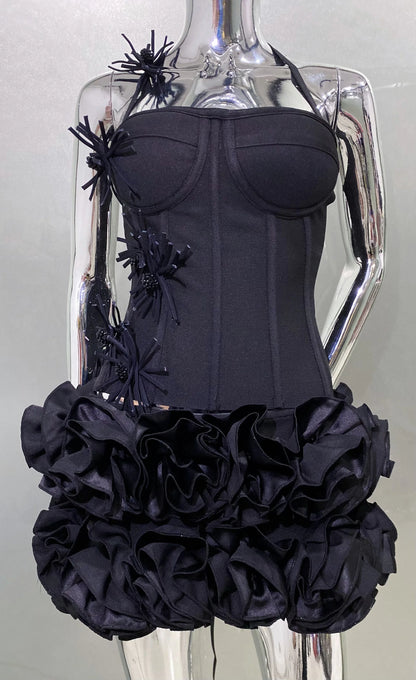 Black Red Women Strapless Bodycon Mini Skirt Set