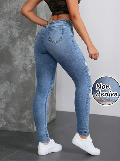 Faux Denim Printed Skinny Leggings for Women