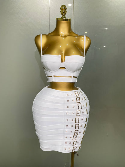 Women Sexy Bandage Tops and Pencil Skirt Set