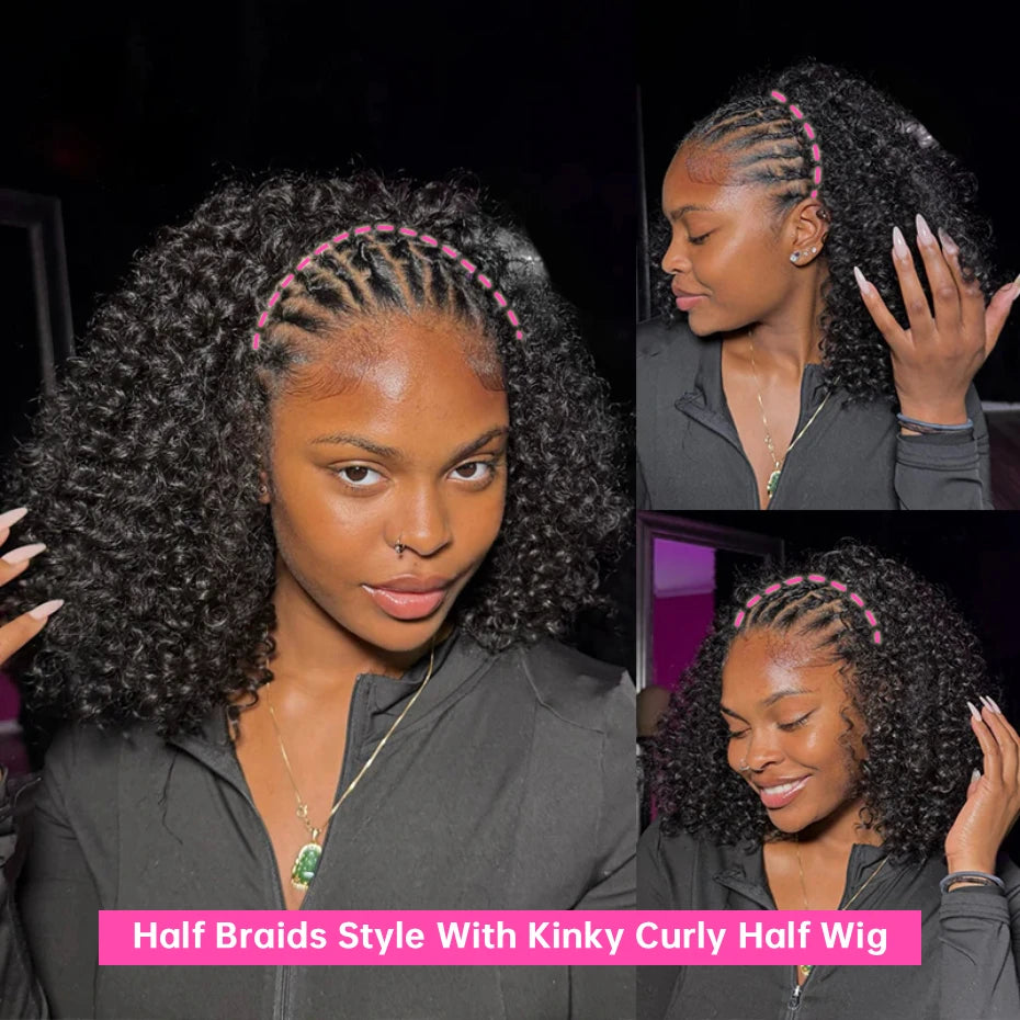 Kinky Curly Half Wig 250 Density Human Hair 26 Inch
