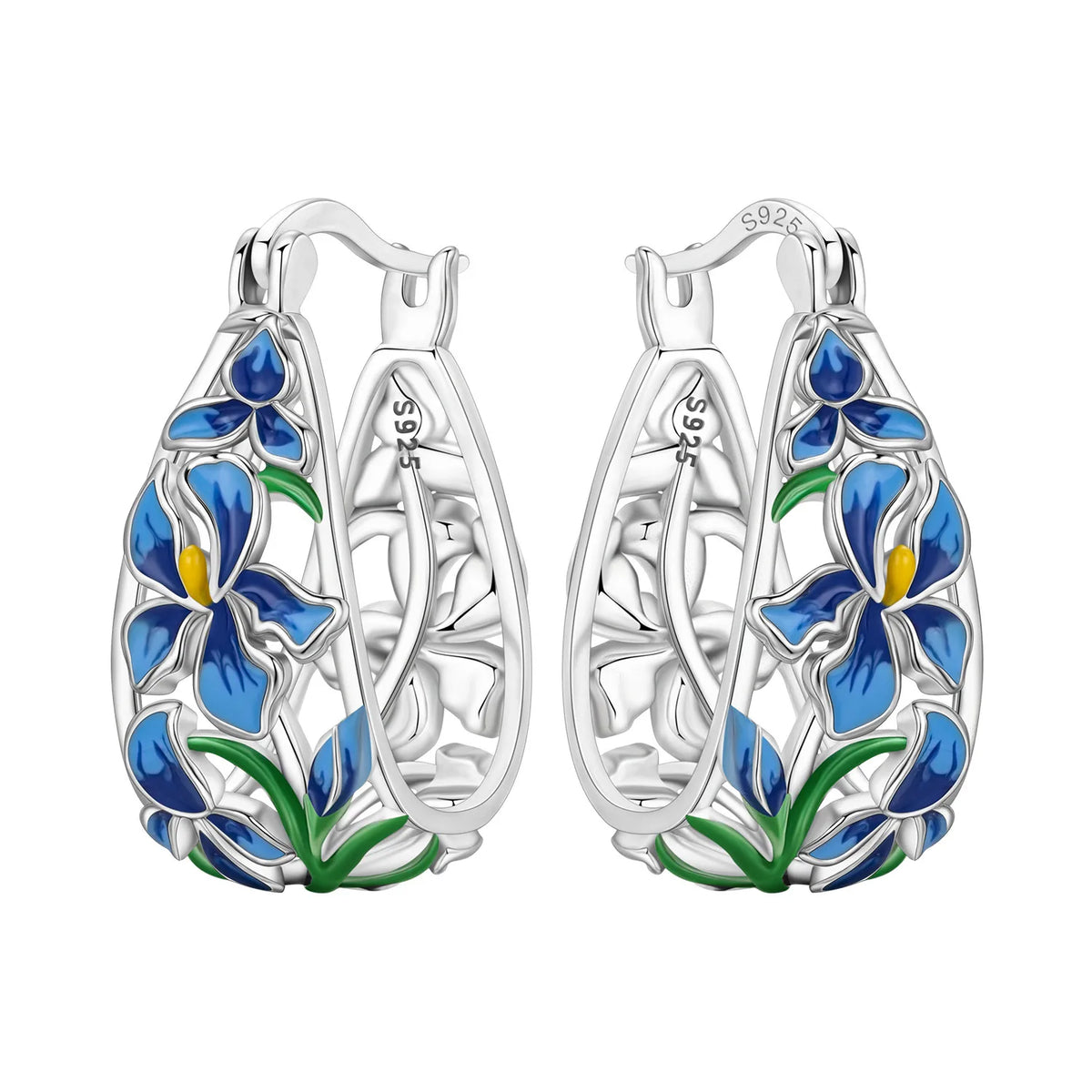 S925 Sterling Silver Iris Flower Hoop Earrings for Women