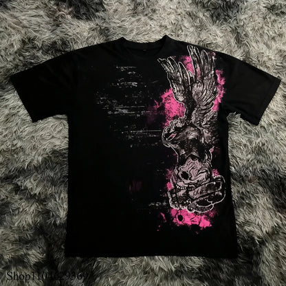 Gothic Style Oversized Cotton T-Shirt for Women