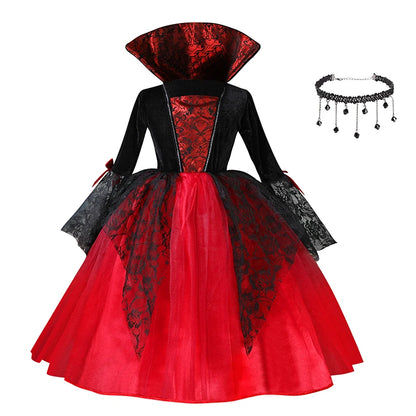 Halloween Vampire Dress for Kids in Scarlet Gothic Style