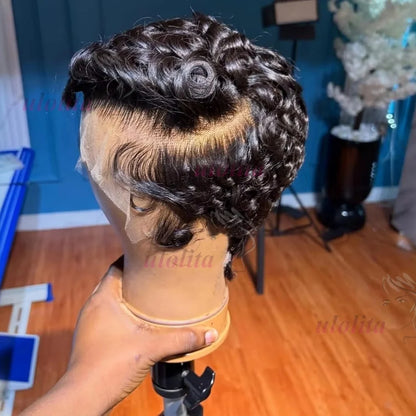 Chioma Curly Pixie Cut Wig Short Bob Human Hair Black