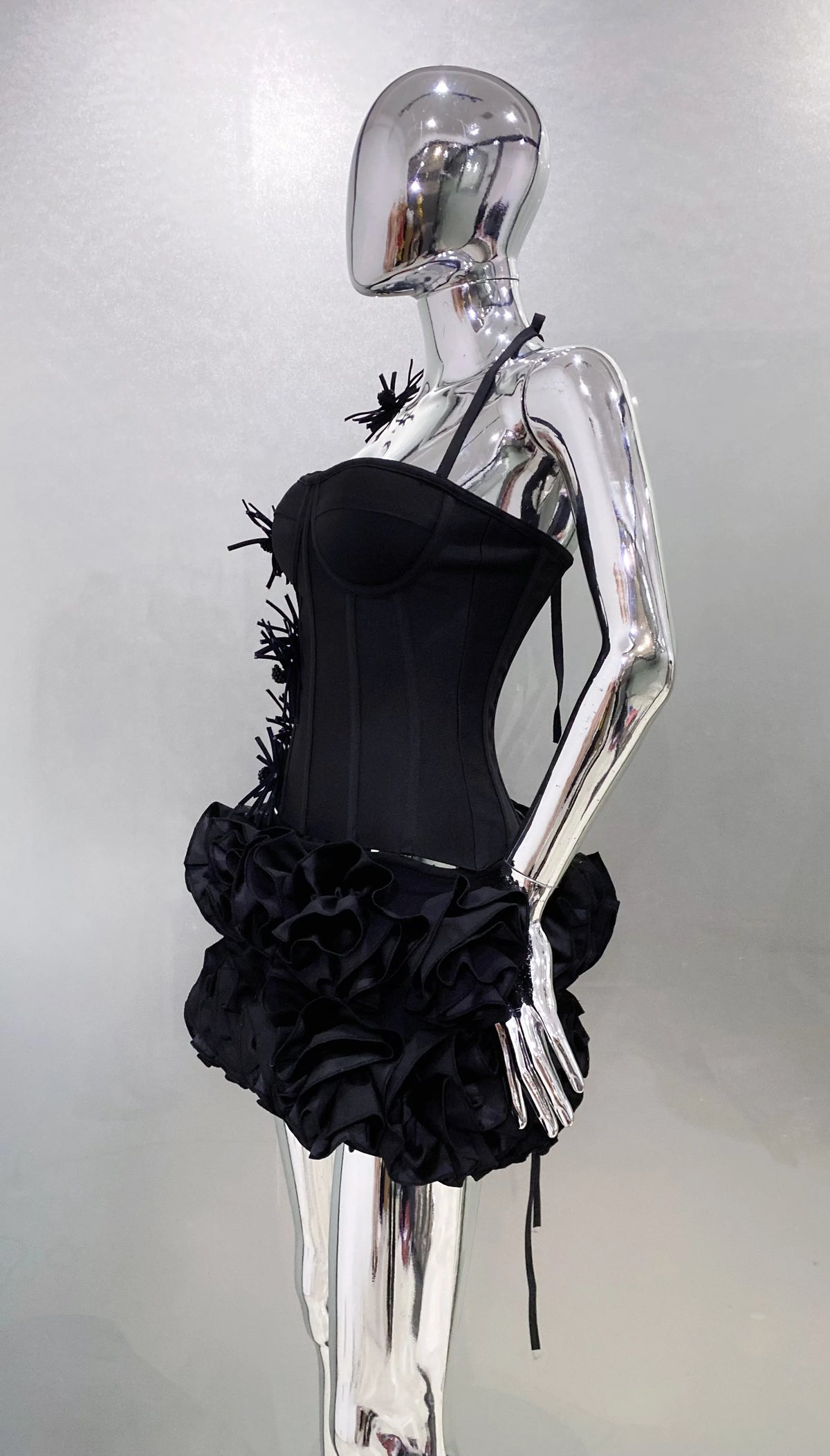 Black Red Women Strapless Bodycon Mini Skirt Set