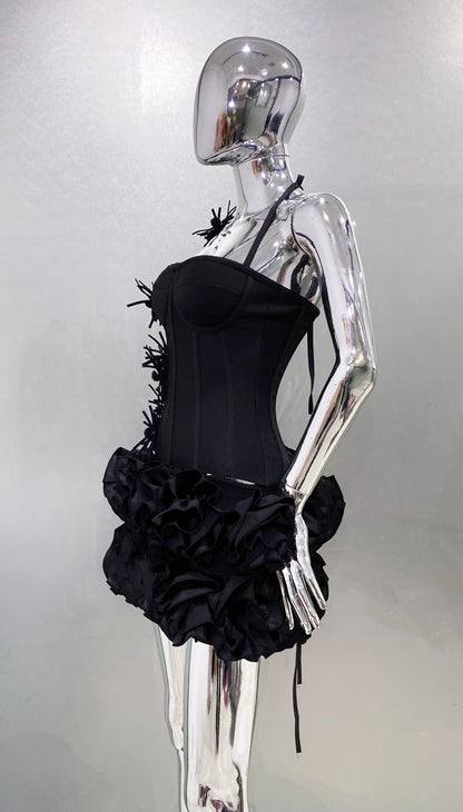 Black Red Women Strapless Bodycon Mini Skirt Set