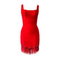 Women Sleeveless Bandage Dress with Beading and Tassels