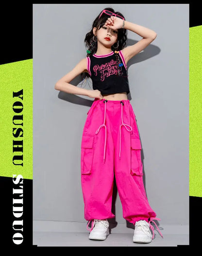 Girls Loose Cargo Pants with Belt for Daily Wear
