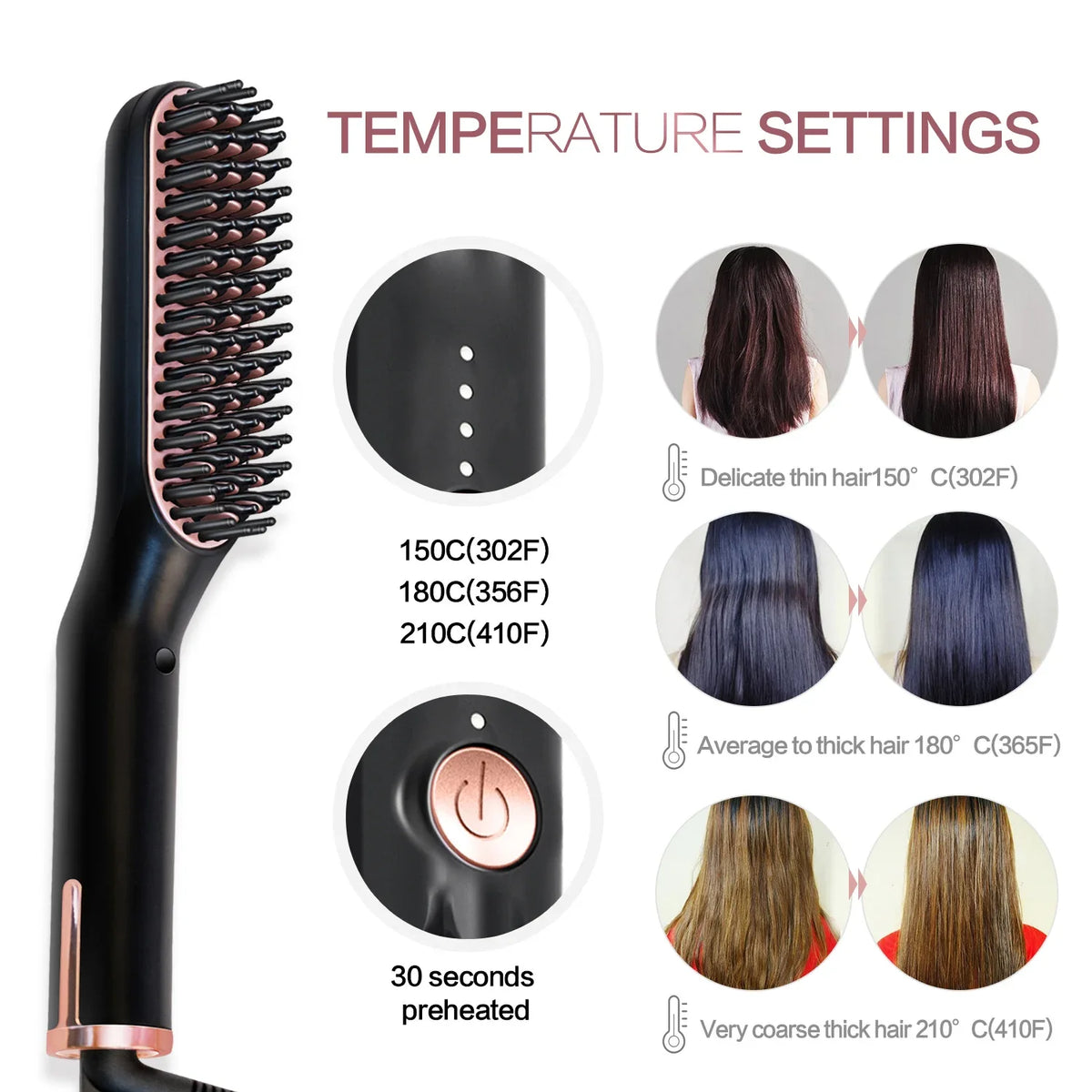 Men's Electric Beard Straightener Brush Wet and Dry Styler