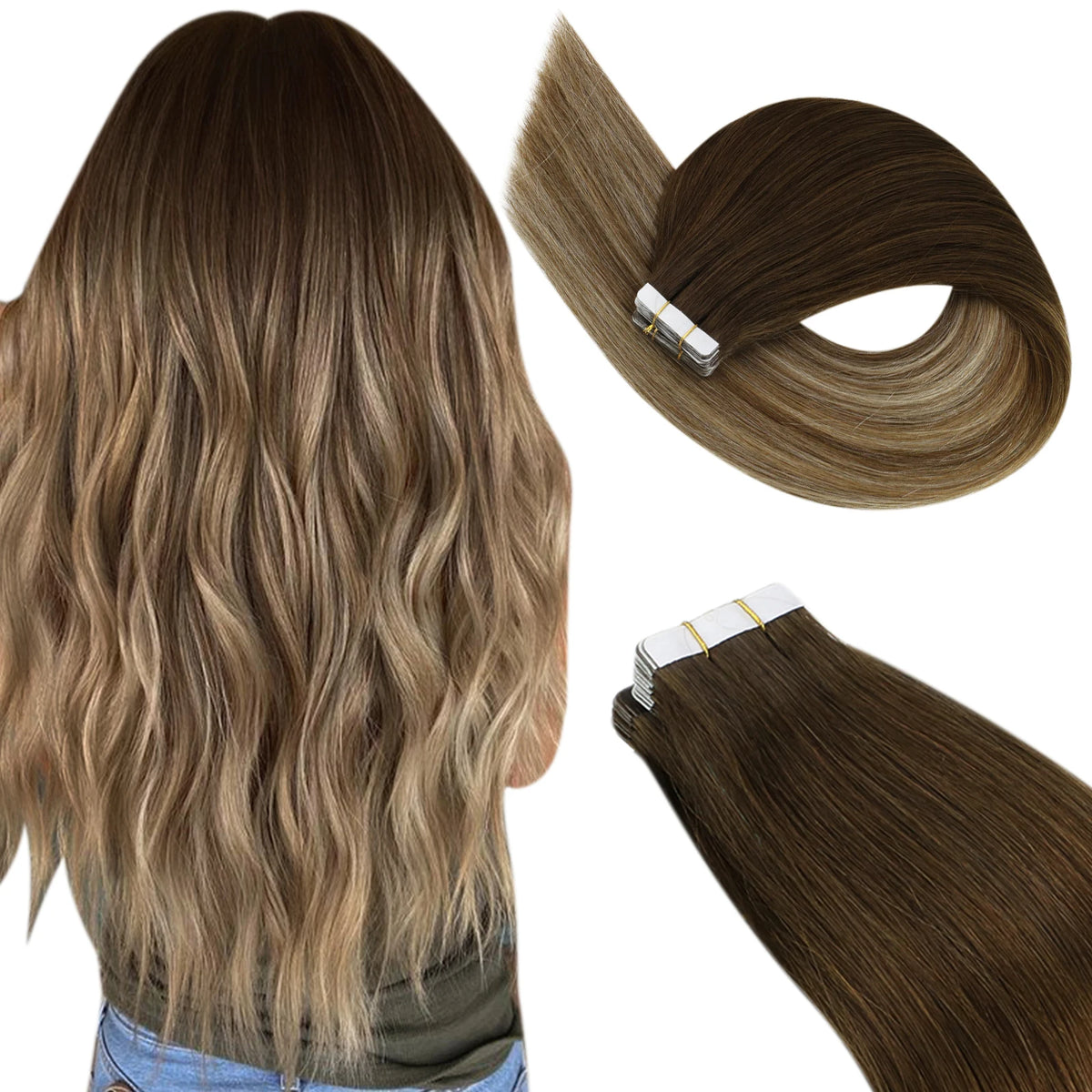 Ugeat Tape In Hair Extensions Brazilian Remy Hair 20P/40P