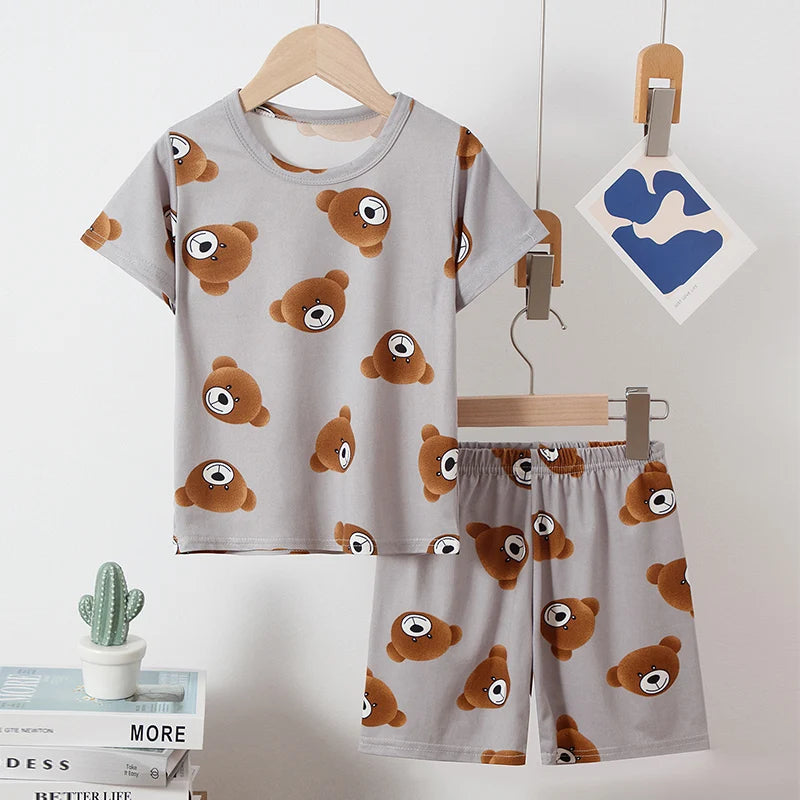 Children's Casual Joker Bear Print Pajama Set