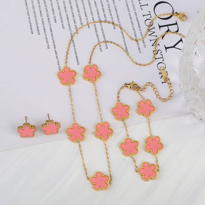 18k Gold-Plated Five-Leaf Flower Jewelry Set